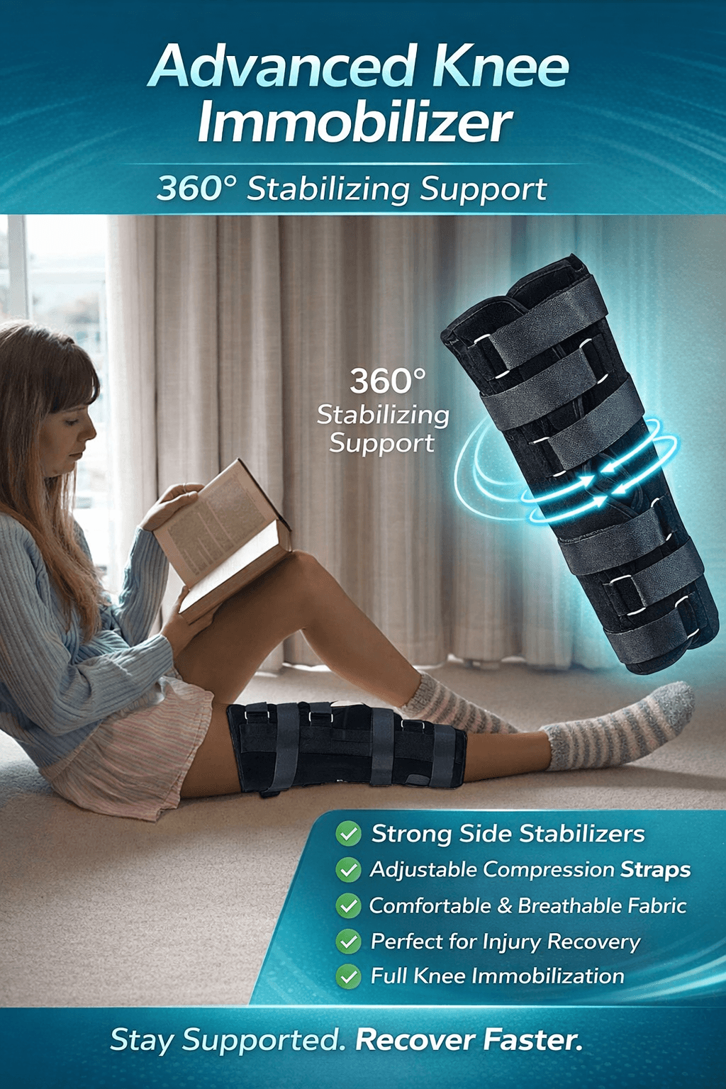 Knee Immobilizer Brace دعامة تثبيت الركبة والساق بعد العمليات والإصابات، صورة 4