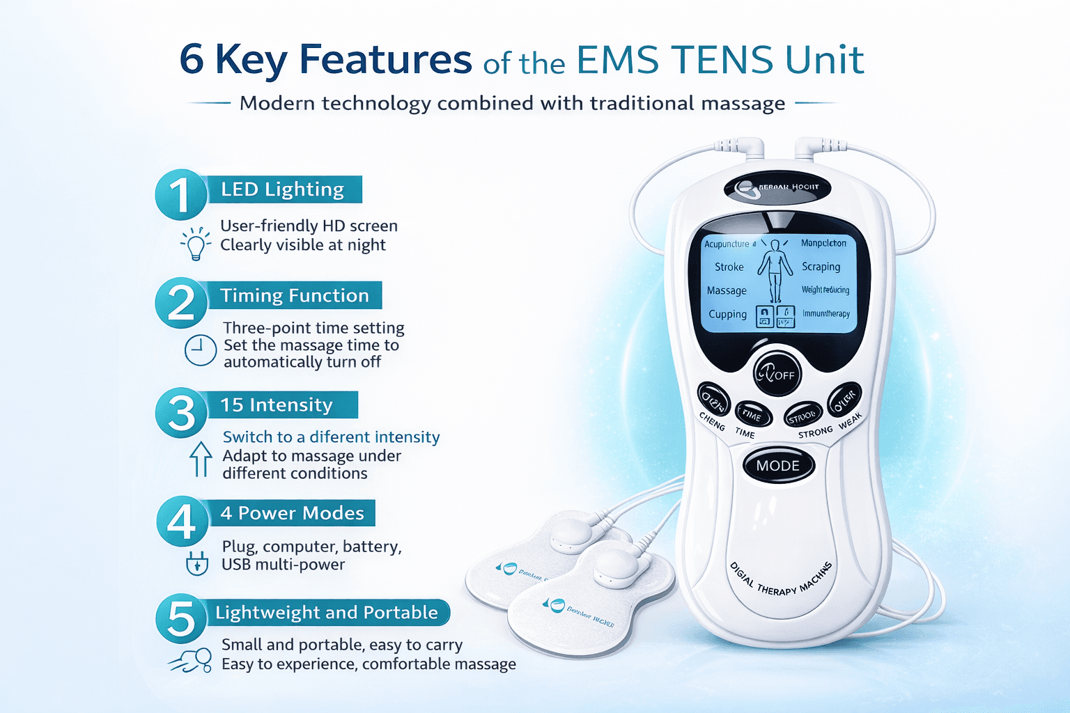 EMS TENS Unit جهاز تحفيز عضلي مزدوج الإخراج XY-808، صورة 3