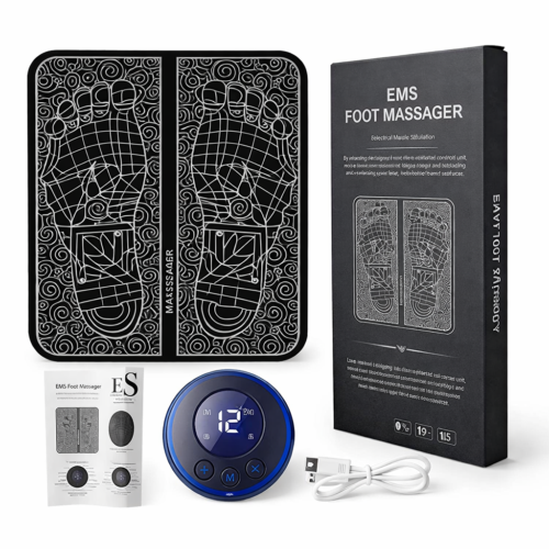 جهاز EMS Foot Massager لتدليك ومساج القدمين بتقنية التحفيز الكهربائي للعضلات مع وحدة تحكم وكابل USB