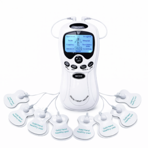 EMS TENS Unit XY-808 dual output device جهاز تحفيز عضلي مزدوج الإخراج مع وسادات جل سيليكون لعلاج آلام العضلات وتنشيط الدورة الدموية بتقنية EMS وTENS