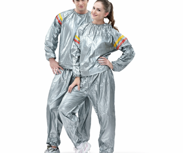 بدلة سونا حرارية فضي قطعتين Sauna Suit لزيادة التعرق أثناء التمارين وتحفيز فقدان السوائل أثناء تمارين الكارديو والجري واللياقة البدنية