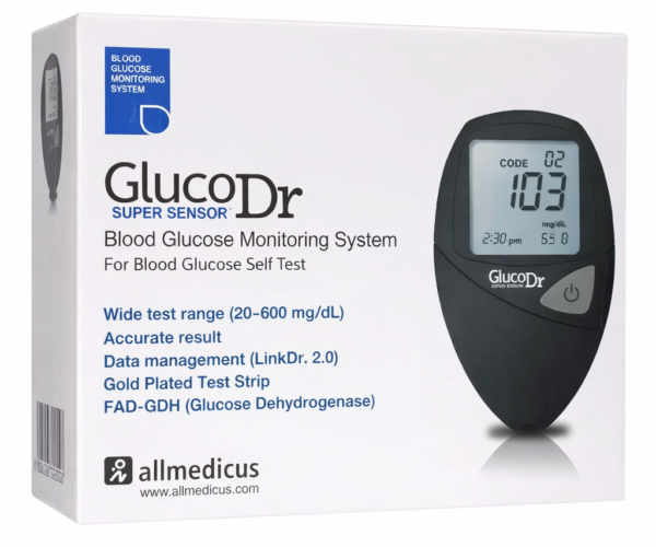 جهاز قياس السكر جلوكو دكتور سنسور Glucose Doctor Sensor لقياس سكر الدم بدقة عالية مع شرائط ذهبية