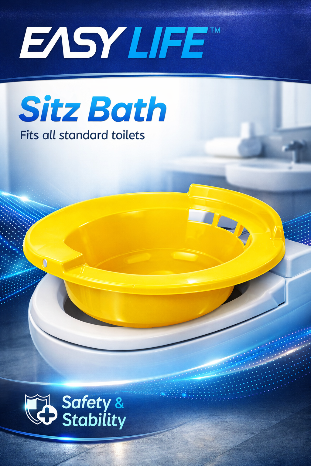 علبة طبق تشطيف طبي Sitz Bath من Easy Life يُستخدم لتخفيف أعراض البواسير والشرخ الشرجي ويوضع على المرحاض