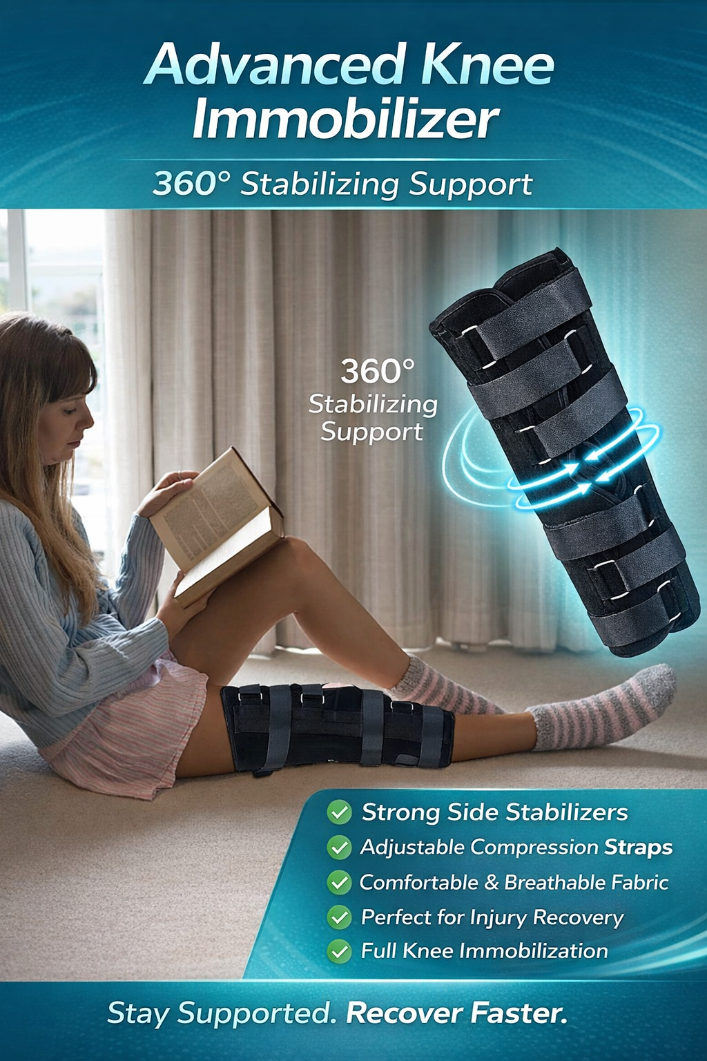 Knee Immobilizer Brace دعامة تثبيت الركبة والساق بعد العمليات والإصابات - الصورة 4